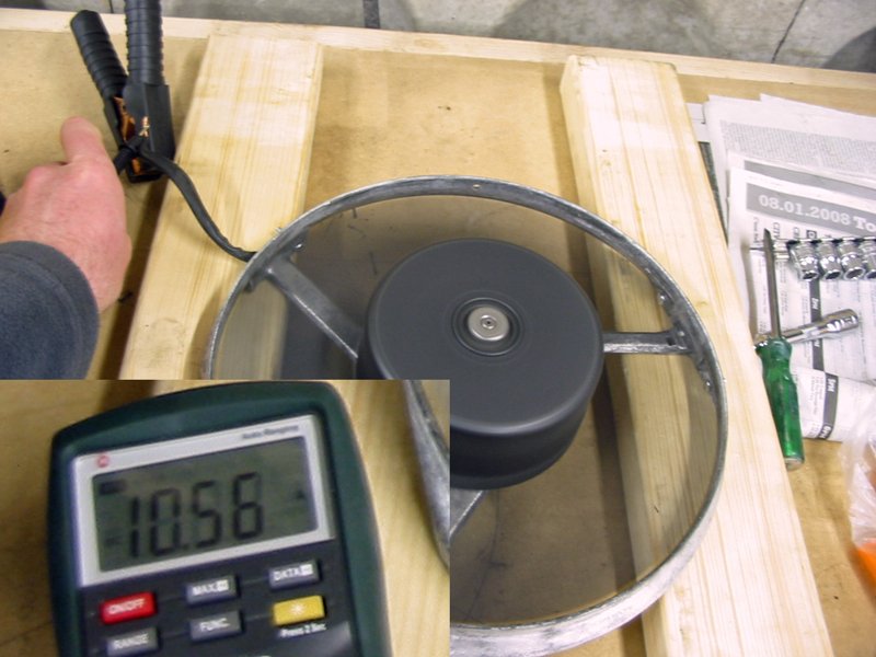 10.56 Amps in the other direction Current draw of Escort fan is 10.56 Amps in the other direction
